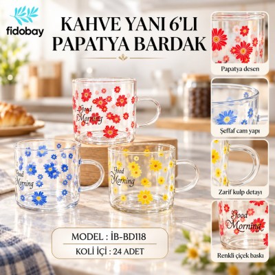 Kahve Yanı 6'lı Papatya Bardak