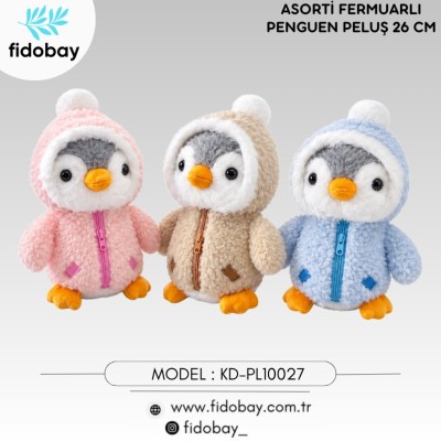 Asorti Fermuarlı Penguen Peluş 26 cm