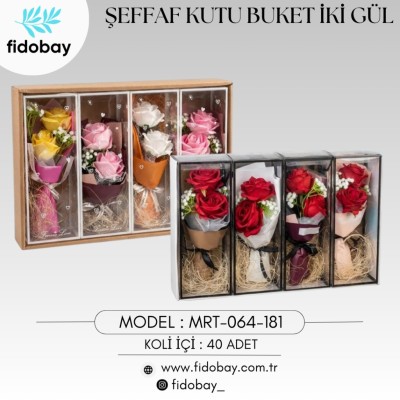 Şeffaf Kutu Buket İki Gül