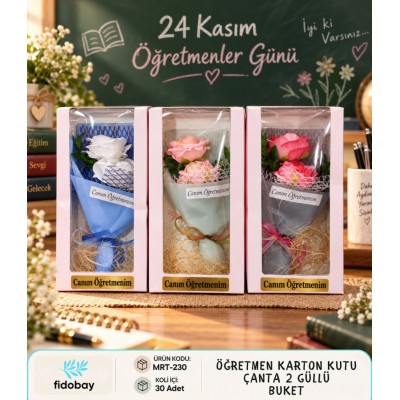Öğretmen Karton Kutu Çanta 2 Güllü Buket