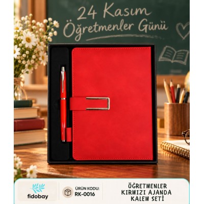 Öğretmenler Kırmızı Ajanda Kalem Seti