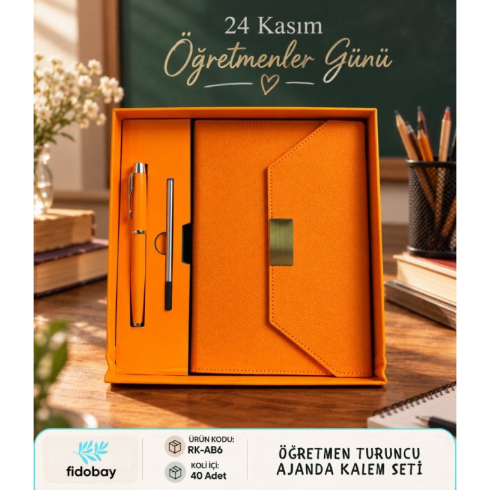 Öğretmen Turuncu Ajanda Kalem Seti
