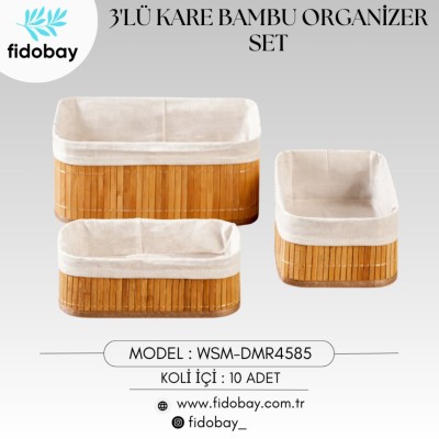 3'lü Kare Bambu Organizer Set
