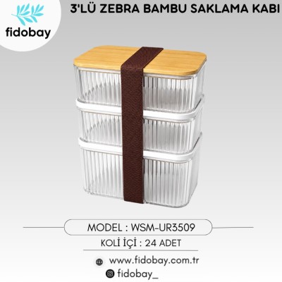 3'lü Zebra Bambu Saklama Kabı