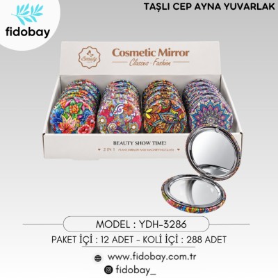 Taşlı Cep Aynası Yuvarlak BOX12
