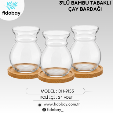 DH-9155 - 3'LÜ BAMBU TABAKLI ÇAY BARDAĞI
