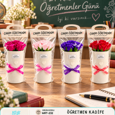 MRT-232 - ÖĞRETMEN KADİFE BUKET 9CM 5 GÜLLÜ