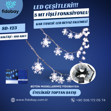 SD-123 - 5 MT FİŞLİ KUTULU FONKSİYONLU KAR TANESİ LED BEYAZ EKLEMELİ