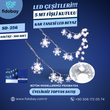 SD-256 - 5 MT FİŞLİ KUTULU KAR TANESİ LED BEYAZ