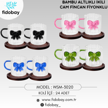 WSM-3020 - BAMBU ALTLIKLI İKİ CAM FİNCAN FİYONKLU