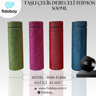 WSM-ELB46 - TAŞLI ÇELİK DERECELİ TERMOS 500ML