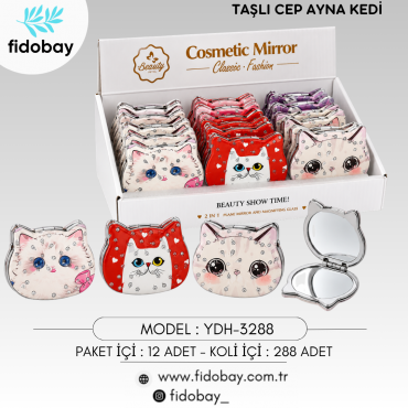 YDH-3288 - TAŞLI CEP AYNASI KEDİ BOX12